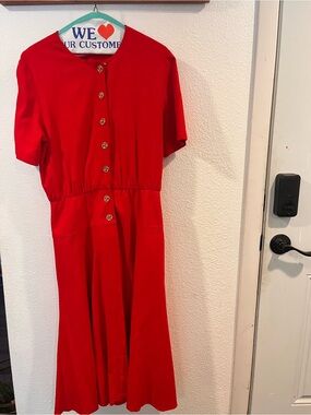 Liz Claiborne Red Short-Sleeve Button-Front Casual Dress